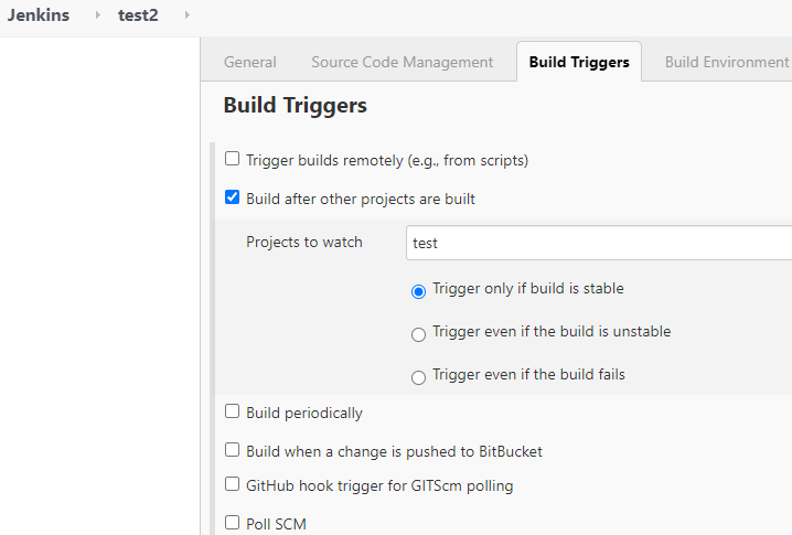 build triggers for downstream job